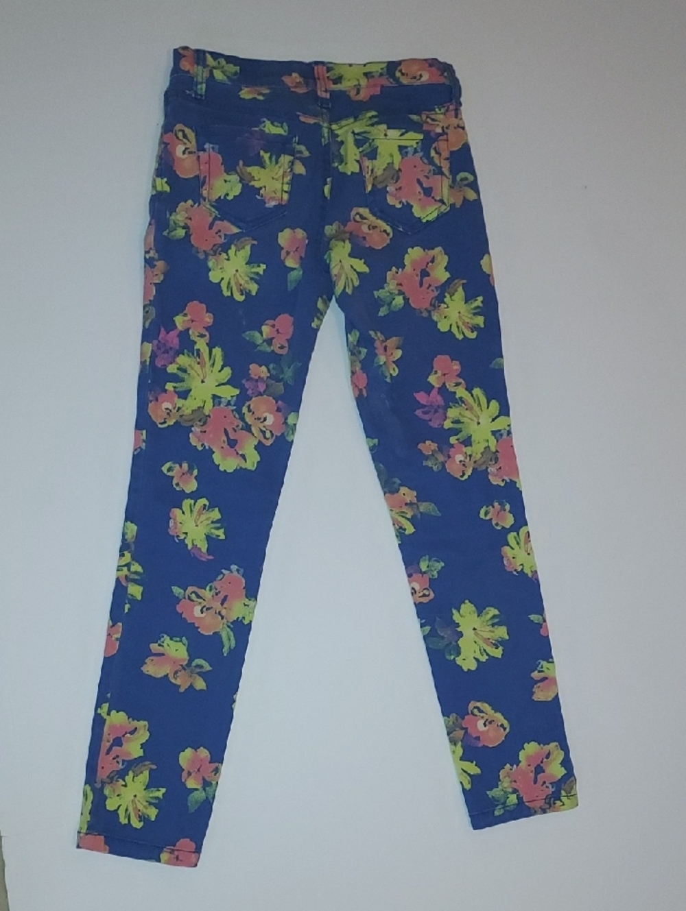 Girls  Floral Skinny Jeans - Blue with Pink & Yellow Flowers